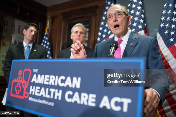 Rep. Phil Roe, R-Tenn., right, Speaker of the House Paul Ryan, R-Wis., left, and House Majority Leader Kevin McCarthy, R-Calif., conduct a news...