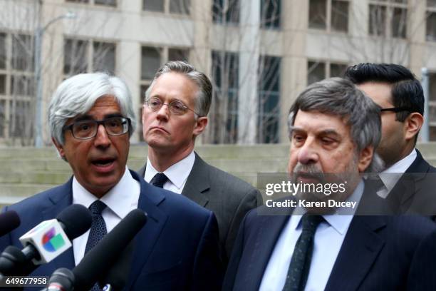 Attorney Theodore J. Boutrous, Jr. And Mark Rosenbaum , speak to the press outside the courthouse where U.S. District Court for the Western District...