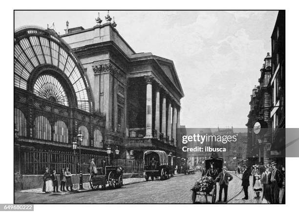 stockillustraties, clipart, cartoons en iconen met antieke londense foto's: covent garden theatre - 1900 london