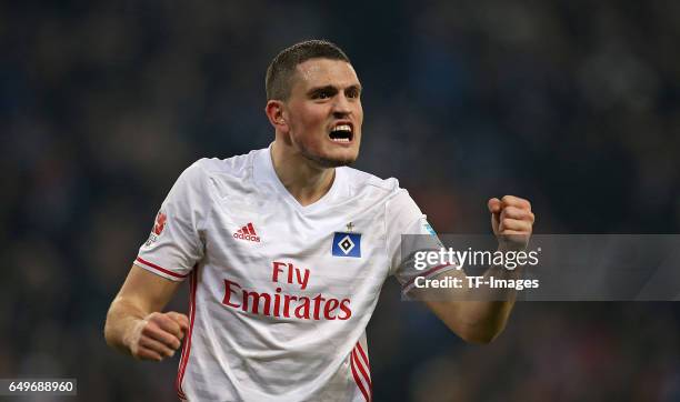 Kyriakos Papadopoulos of Hamburg looks on during the Bundesliga match between Hamburger SV and Hertha BSC at Volksparkstadion on March 5, 2017 in...