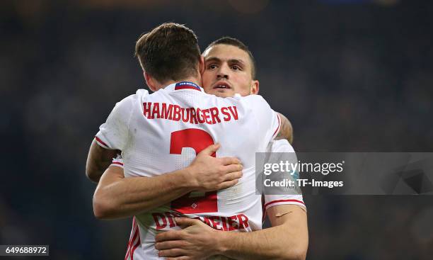 Dennis Diekmeier of Hamburg and Kyriakos Papadopoulos of Hamburg looks on during the Bundesliga match between Hamburger SV and Hertha BSC at...