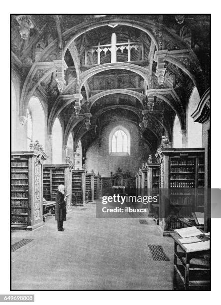 antique london's photographs: lambeth palace, the library - archival library stock illustrations