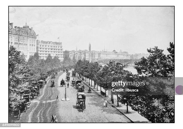 antique london's photographs: victoria embankment from charing cross station - victoria embankment stock illustrations