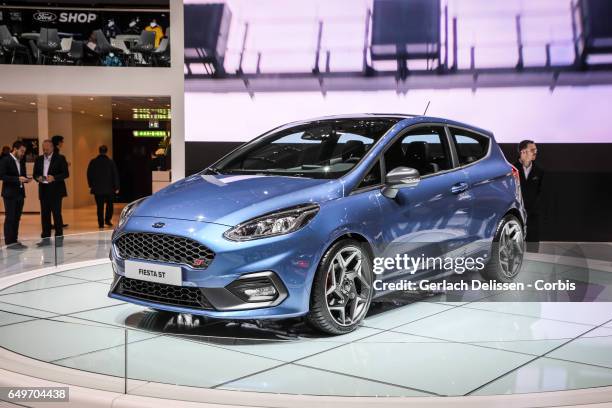 The Ford Fiesta ST on display during the second press day of the Geneva Motor Show 2017 at the Geneva Palexpo on March 8, 2017 in Geneva, Switzerland.