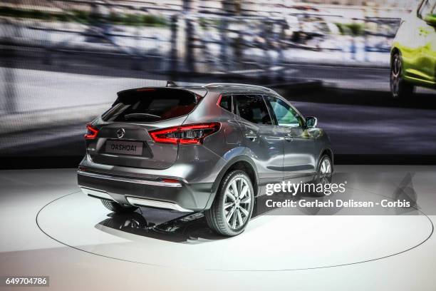 The New Nissan Quashqai on display during the second press day of the Geneva Motor Show 2017 at the Geneva Palexpo on March 8, 2017 in Geneva,...