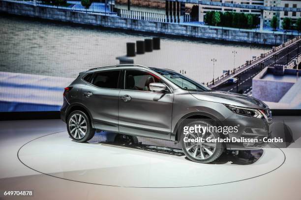 The New Nissan Quashqai on display during the second press day of the Geneva Motor Show 2017 at the Geneva Palexpo on March 8, 2017 in Geneva,...