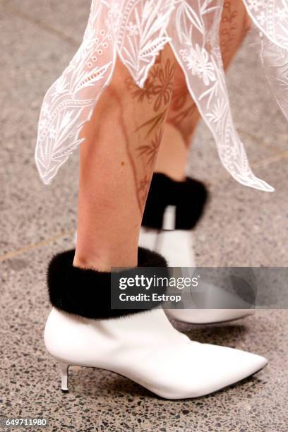 Shoe detail at the runway during Christopher Kane show at the London Fashion Week February 2017 collections on February 20, 2017 in London, England.