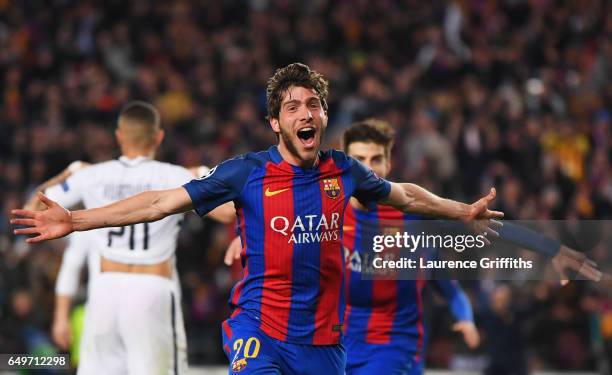 Sergi Roberto of Barcelona as he scores their sixth goal during the UEFA Champions League Round of 16 second leg match between FC Barcelona and Paris...