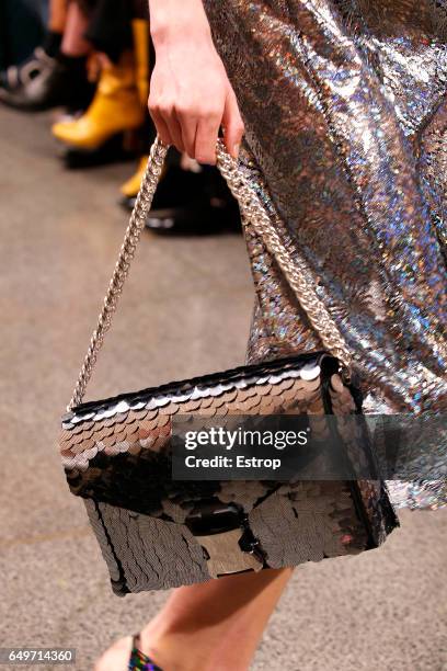 Bag detail at the runway during Christopher Kane show at the London Fashion Week February 2017 collections on February 20, 2017 in London, England.