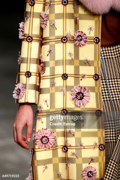 Cloth detail at the runway during Mary Katrantzou show at the London Fashion Week February 2017 collections on February 19, 2017 in London, England.