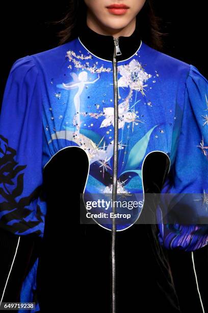 Cloth detail at the runway during Mary Katrantzou show at the London Fashion Week February 2017 collections on February 19, 2017 in London, England.