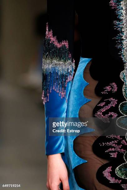Cloth detail at the runway during Mary Katrantzou show at the London Fashion Week February 2017 collections on February 19, 2017 in London, England.