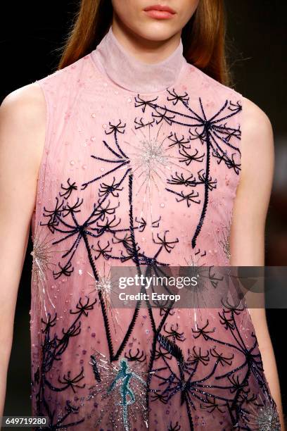 Cloth detail at the runway during Mary Katrantzou show at the London Fashion Week February 2017 collections on February 19, 2017 in London, England.