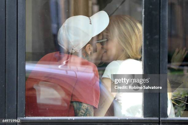 Fedez and Chiara Ferragni are seen on March 8, 2017 in Milan, Italy.