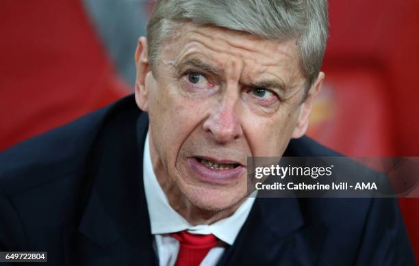 Arsene Wenger manager of Arsenal during the UEFA Champions League Round of 16 second leg match between Arsenal FC and FC Bayern Muenchen at Emirates...