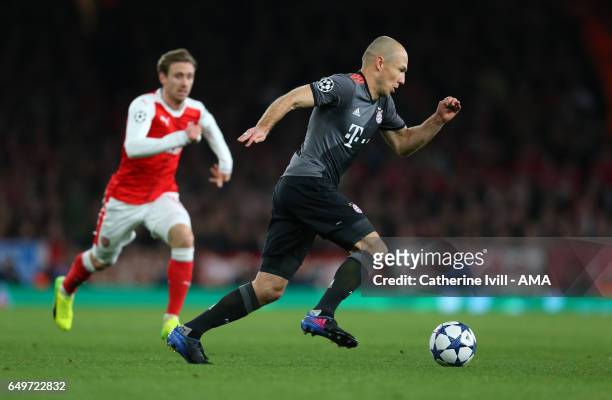 Arjen Robben of Bayern Munich during the UEFA Champions League Round of 16 second leg match between Arsenal FC and FC Bayern Muenchen at Emirates...