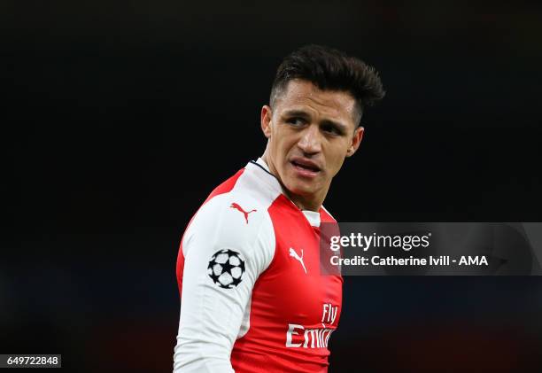 Alexis Sanchez of Arsenal during the UEFA Champions League Round of 16 second leg match between Arsenal FC and FC Bayern Muenchen at Emirates Stadium...