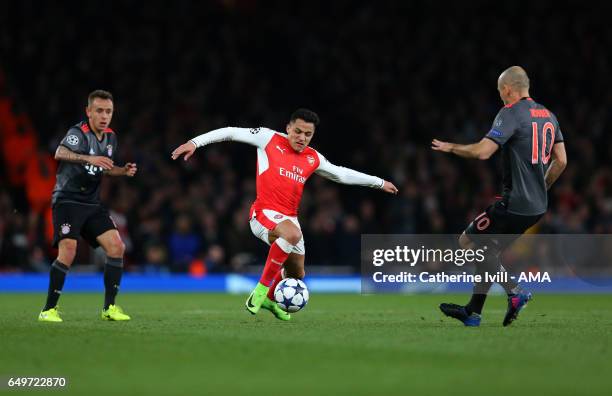 Alexis Sanchez of Arsenal during the UEFA Champions League Round of 16 second leg match between Arsenal FC and FC Bayern Muenchen at Emirates Stadium...