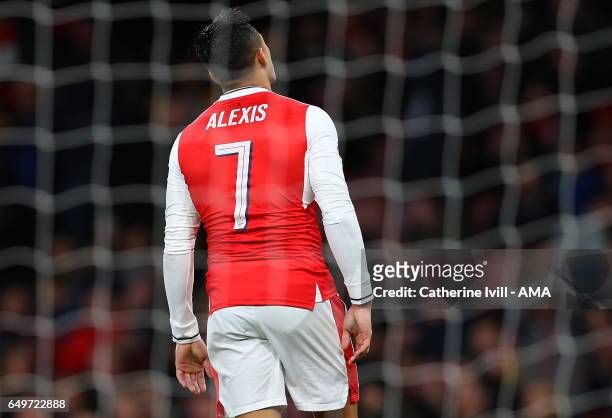 The back of Alexis Sanchez of Arsenal during the UEFA Champions League Round of 16 second leg match between Arsenal FC and FC Bayern Muenchen at...