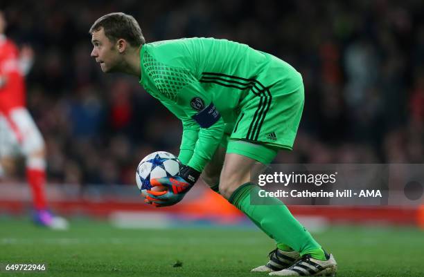 Bayern Munich goalkeeper Manuel Neuer during the UEFA Champions League Round of 16 second leg match between Arsenal FC and FC Bayern Muenchen at...