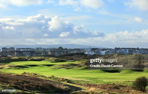 Polarising filter used in this image: A view of the 465 yards par 4, 18th hole on the Dunluce Course at Royal Portrush Golf Club the host club for...