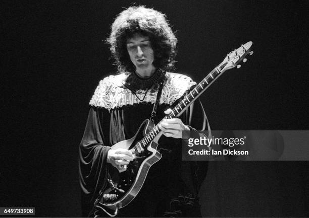 Brian May of Queen performs on stage on the 'Queen II' tour, Rainbow Theatre, London, 31 March 1974.