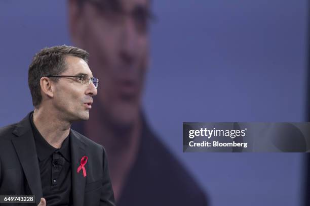 Bernd Leukert, director of products and innovation at SAP SE, speaks during the Google Inc. Cloud Next '17 event in San Francisco, California, U.S.,...