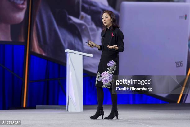 Fei Fei Li, chief scientist of AI/ML for cloud services at Google Inc., speaks during the company's Cloud Next '17 event in San Francisco,...