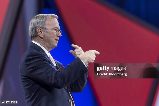 Eric Schmidt, chairman of Alphabet Inc., speaks during the Google Inc. Cloud Next '17 event in San Francisco, California, U.S., on Wednesday, March...