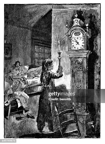 checking the time - grandfather clock stock illustrations