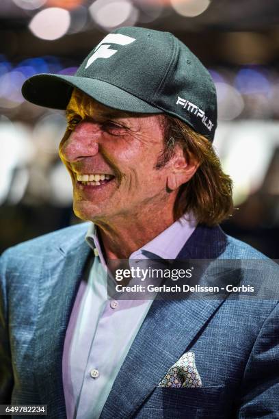 Former F1 driver Mr. Emerson Fitipaldi in interview during the second press day of the Geneva Motor Show 2017 at the Geneva Palexpo on March 8, 2017...