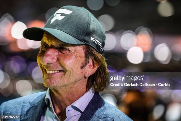 Former F1 driver Mr. Emerson Fitipaldi in interview during the second press day of the Geneva Motor Show 2017 at the Geneva Palexpo on March 8, 2017...
