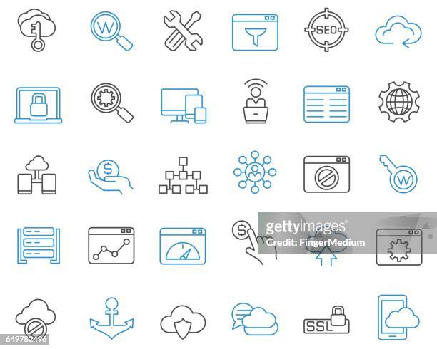 symbole für internet und entwicklung - mensch und maschine stock-grafiken, -clipart, -cartoons und -symbole