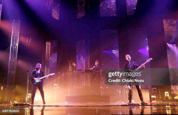 Romy Madley Croft, Jamie xx and Oliver Sim of The XX perform at the O2 Academy Brixton on March 8, 2017 in London, United Kingdom.
