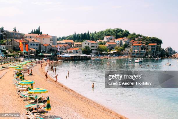 view of kamenovo beach near budva, montenegro - montenegro fotografías e imágenes de stock