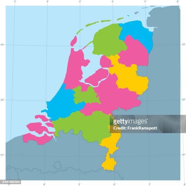 stockillustraties, clipart, cartoons en iconen met nederland vector kaart kleurrijke bestuurlijke indeling - nederland kaart