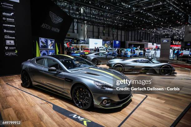 The Aston Martin Rapide AMR on display during the second press day of the Geneva Motor Show 2017 at the Geneva Palexpo on March 8, 2017 in Geneva,...