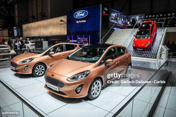 Ford Fiesta Titanium on display during the second press day of the Geneva Motor Show 2017 at the Geneva Palexpo on March 8, 2017 in Geneva,...