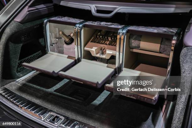 Interior shot of the booth of the Bentley Bentyaga Mulliner as on display during the second press day of the Geneva Motor Show 2017 at the Geneva...