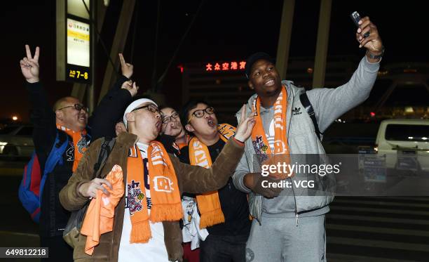 French basketball player Guerschon Yabusele arrives at the airport as he has left Shanghai Bilibili Sharks team on March 8, 2017 in Shanghai, China....