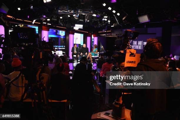 Jay Z, Harvey Weinstein, and Gayle King speak onstage during TIME AND PUNISHMENT: A Town Hall Discussion with JAY Z and Harvey Weinstein on Spike TV...