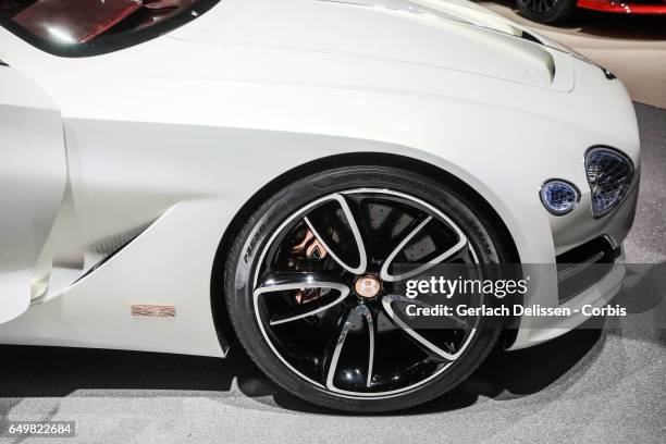 The Bentley EXP12 on display during the second press day of the Geneva Motor Show 2017 at the Geneva Palexpo on March 8, 2017 in Geneva, Switzerland.