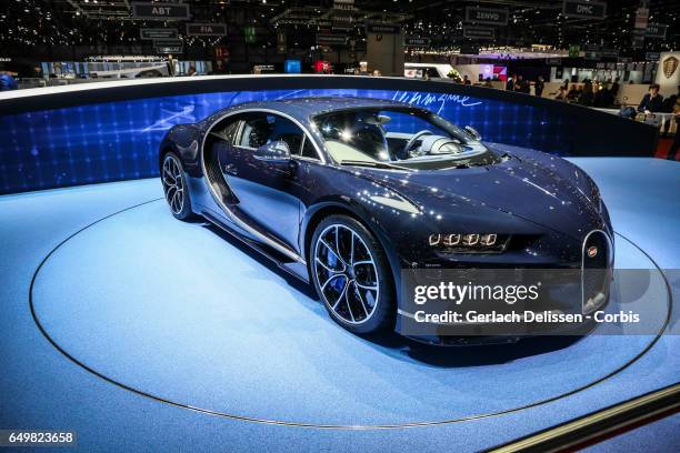 The Bugatti Chiron on display during the second press day of the Geneva Motor Show 2017 at the Geneva Palexpo on March 8, 2017 in Geneva, Switzerland.