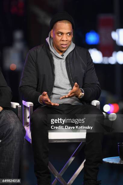Jay Z speaks onstage during TIME AND PUNISHMENT: A Town Hall Discussion with JAY Z and Harvey Weinstein on Spike TV at MTV Studios on March 8, 2017...