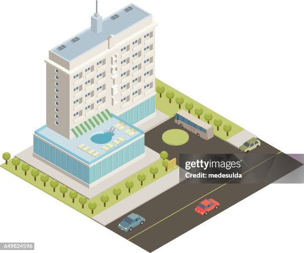 hotel - sunbathing park stock illustrations