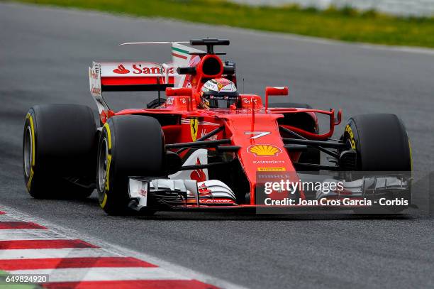 Kimi Räikkönen of Scuderia Ferrari, driving his car during the Formula One preseason tests, on May 8, 2017 in Barcelona, Spain.