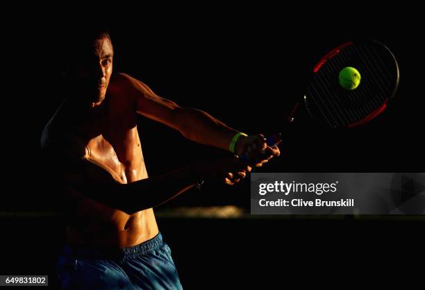 Lukas Rosol of Czech Republic in action during a practice session on day three of the BNP Paribas Open at Indian Wells Tennis Garden on March 8, 2017...