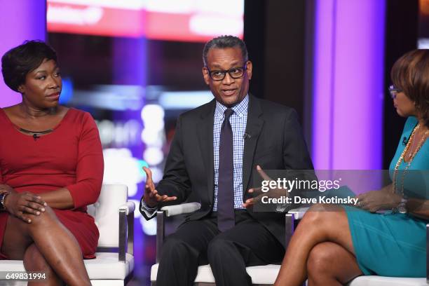 Joy Reid and Vincent Warren speak onstage with Gayle King during TIME AND PUNISHMENT: A Town Hall Discussion with JAY Z and Harvey Weinstein on Spike...