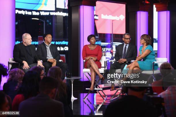 Harvey Weinstein, Jay Z, Joy Reid, Vincent Warren, and Gayle King speak onstage with during TIME AND PUNISHMENT: A Town Hall Discussion with JAY Z...