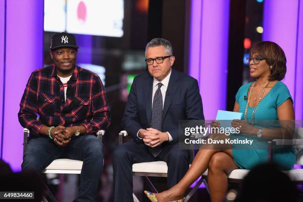 Michael Che, Jeffrey Toobin, and Gayle King speak onstage during TIME AND PUNISHMENT: A Town Hall Discussion with JAY Z and Harvey Weinstein on Spike...